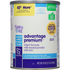 Tippy Toes 0 to 12 Months  Advantage Premium Milk-Based Powder with Iron Infant Formula 34 oz