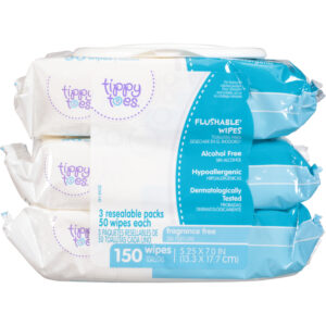 Tippy Toes Flushable Fragrance Free Wipes 150 ea
