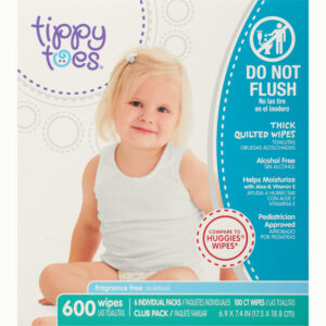 Tippy Toes Thick Quilted Fragrance Free Wipes Club Pack 600 Wipes
