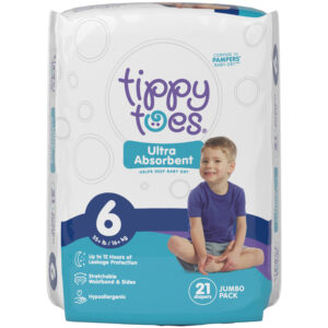 Tippy Toes Size 6 (35+ lb) Ultra Absorbent Diapers Jumbo Pack 21 ea
