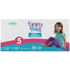 Tippy Toes Size 5 (27+ lb) Ultra Absorbent Diapers Giant Pack 112 ea