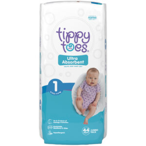 Tippy Toes Size 1 (8-14 lb) Ultra Absorbent Diapers Jumbo Pack 44 ea