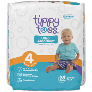Tippy Toes Size 4 (22-37 lb) Ultra Absorbent Diapers Jumbo Pack 28 ea