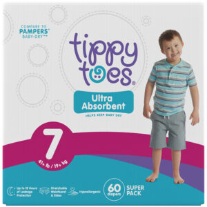 Tippy Toes Size 7 (41+ lb) Ultra Absorbent Diapers Super Pack 60 ea