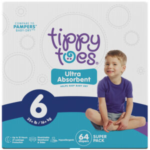 Tippy Toes Size 6 (35+ lb) Ultra Absorbent Diapers Super Pack 64 ea