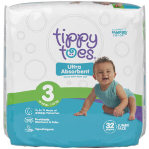 Tippy Toes Size 3 (16-28 lb) Ultra Absorbent Diapers Jumbo Pack 32 ea