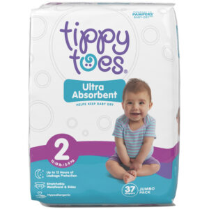 Tippy Toes Size 2 (12-18 lb) Ultra Absorbent Diapers Jumbo Pack 37 ea