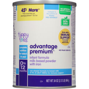 Tippy Toes 0 to 12 Months Milk-Based Powder with Iron Advantage Premium Infant Formula 34 oz