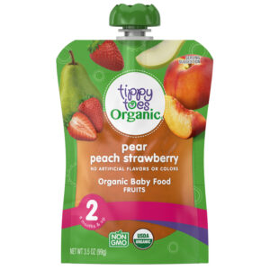 Tippy Toes Organic 2 (6 Months & Up) Pear Peach Strawberry Baby Food 3.5 oz