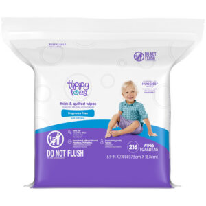 Tippy Toes Thick & Quilted Fragrance Free Wipes 216 Each
